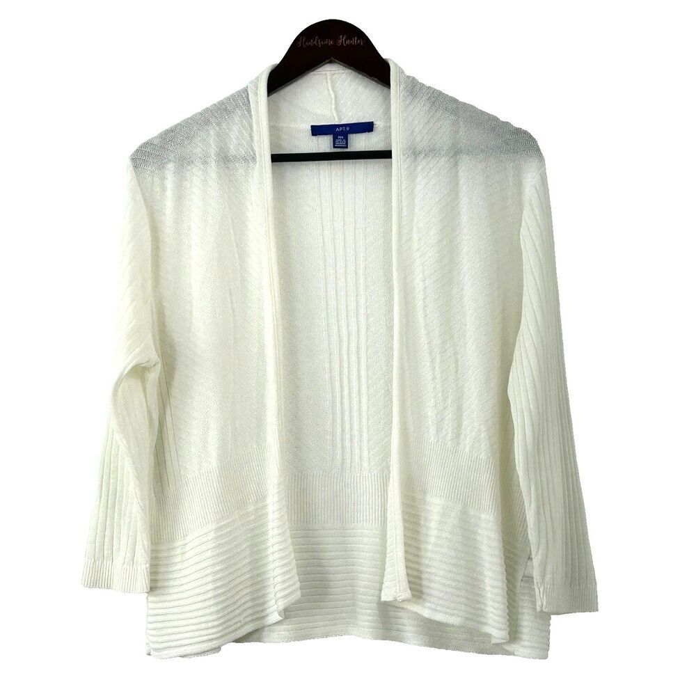 Apt 9 Women White Open Front Knit Cardigan Sweater Lightweight MP Petite 1423R4
